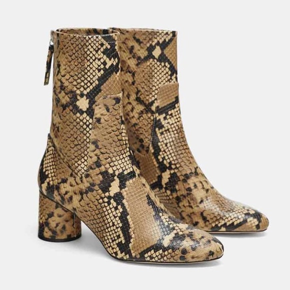 zara heeled animal print ankle boots